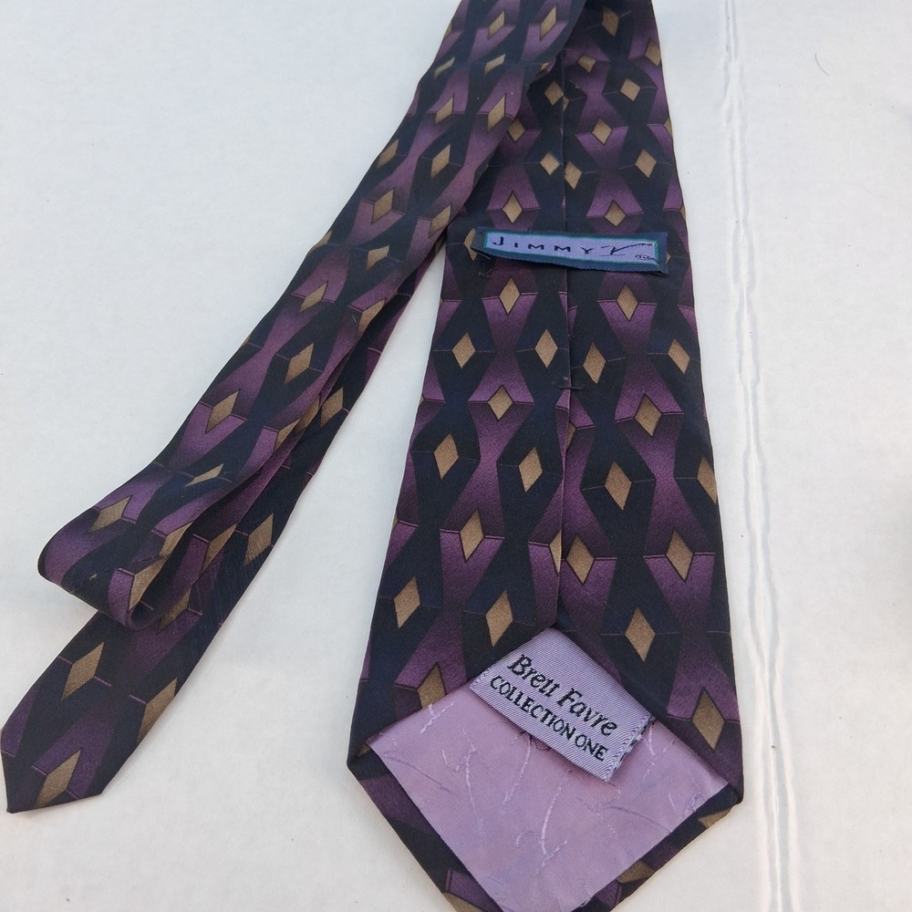 Jimmy Z 54"Tie Mens Purple Brett Favre Collection One Silk Geometric Diamond - Picture 2 of 7